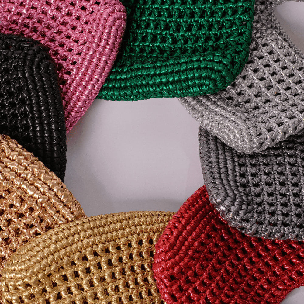 Handmade Vintage Pearl Handle Crochet Clutch β Pink Metallic Yarn Evening Bag | Aunty Woven