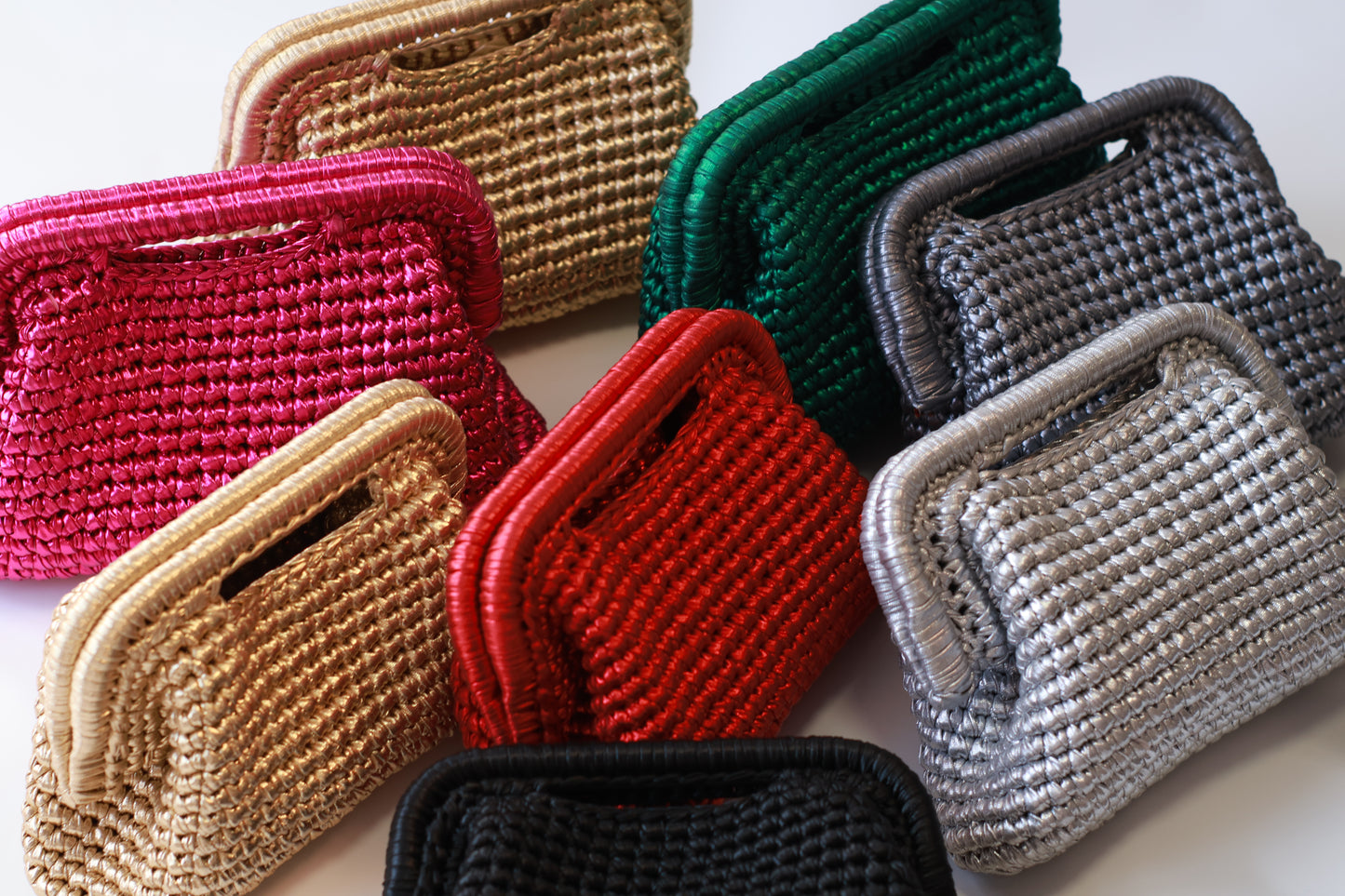 Handmade Mini Crochet Clutch – Black Metallic Evening Bag | Aunty Woven