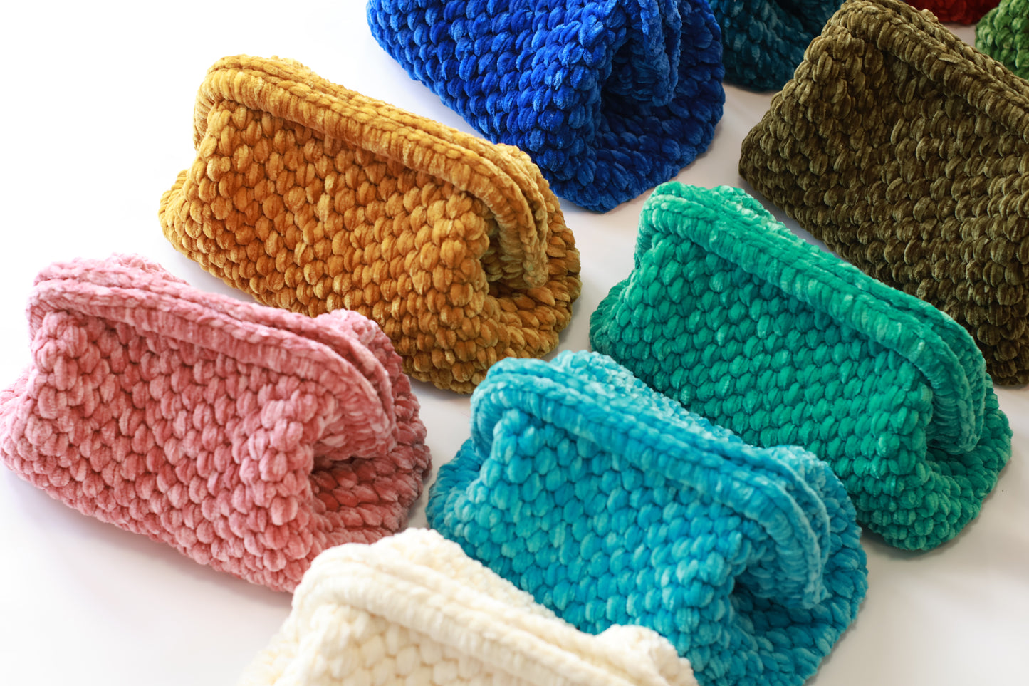 Handmade Velvet Crochet Clutch – Light Blue Elegant Evening Bag | Aunty Woven