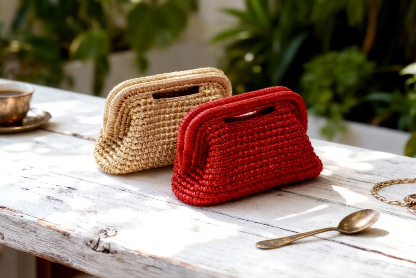 Handmade Mini Crochet Clutch – Gold Metallic Evening Bag | Aunty Woven