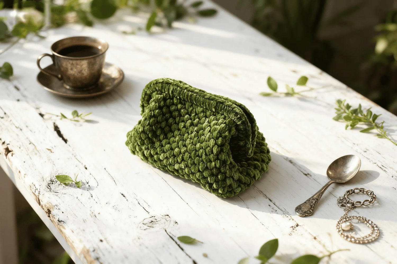 Handwoven Velvet Crochet Clutch Bag