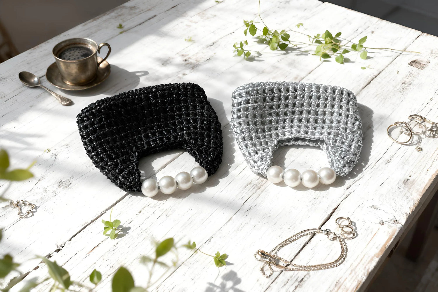 Handwoven Pearl-Handle Evening Bag