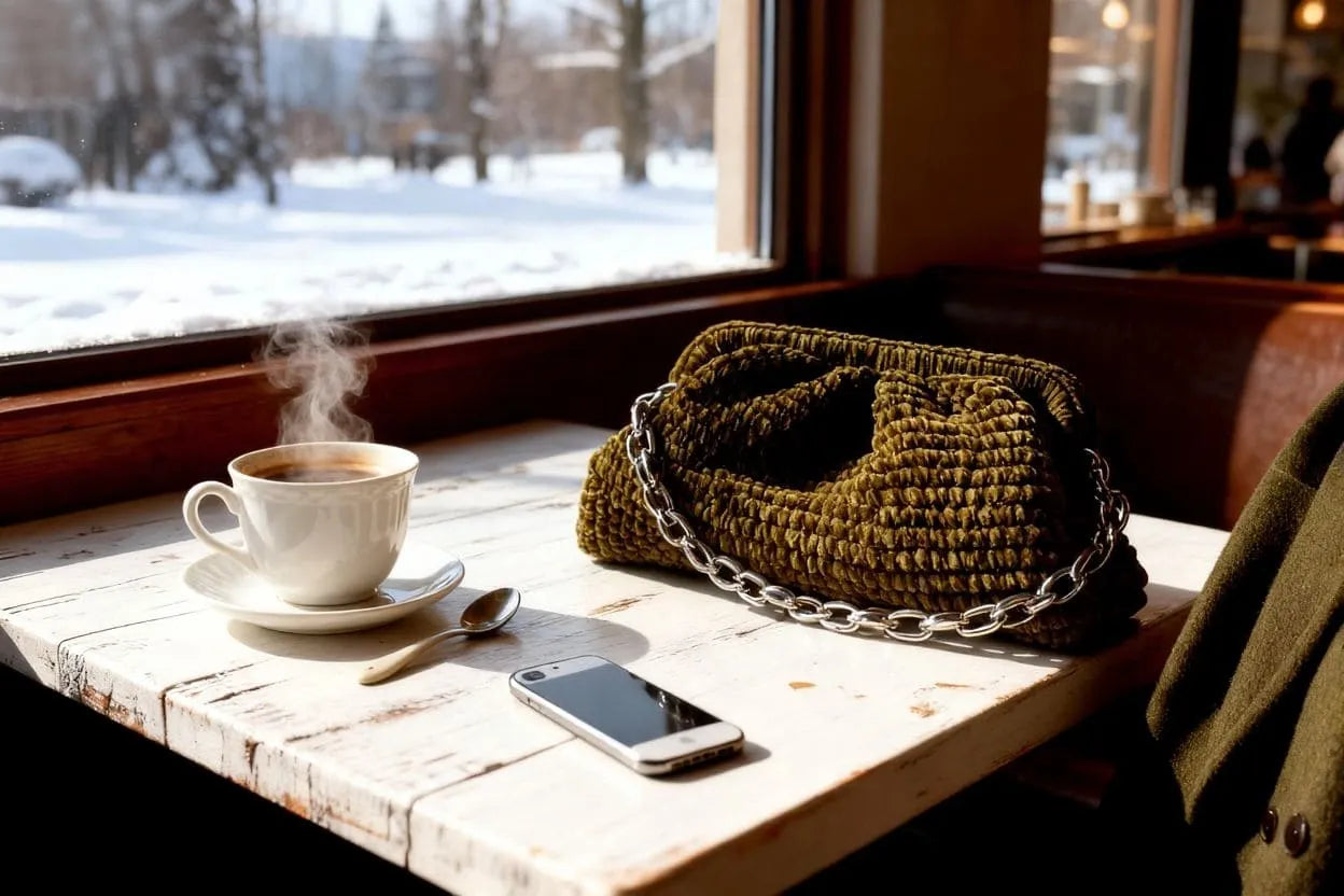 Handwoven Velvet Cloud Crochet Clutch Bag