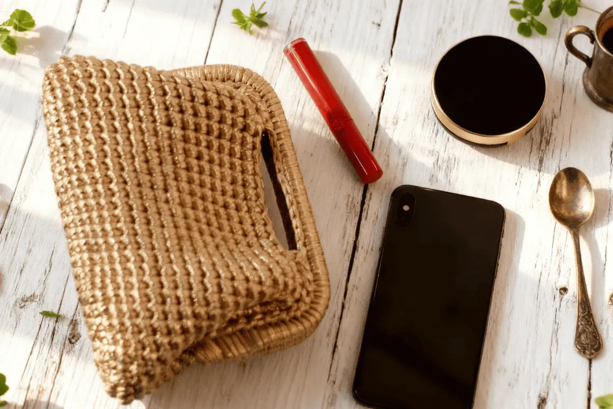 Handmade Mini Crochet Clutch – Gold Metallic Evening Bag | Aunty Woven