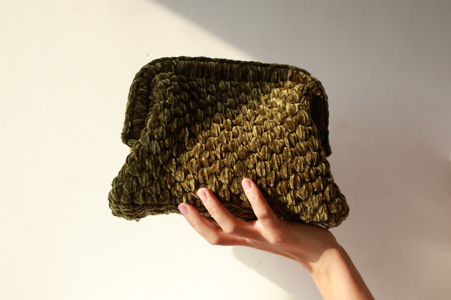 Velvet Crochet Clutch Army Green - Aunty