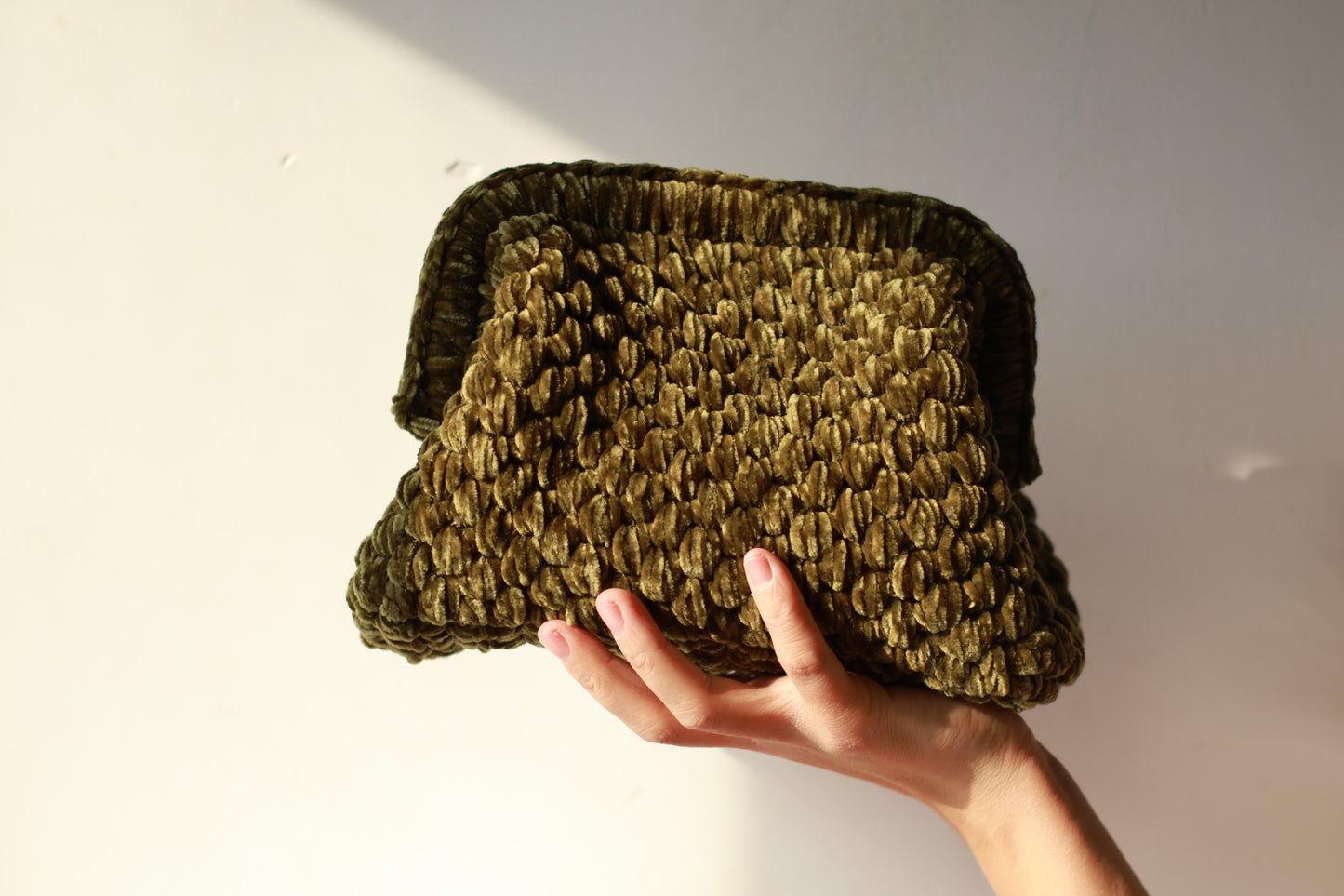 Velvet Crochet Clutch Army Green - Aunty