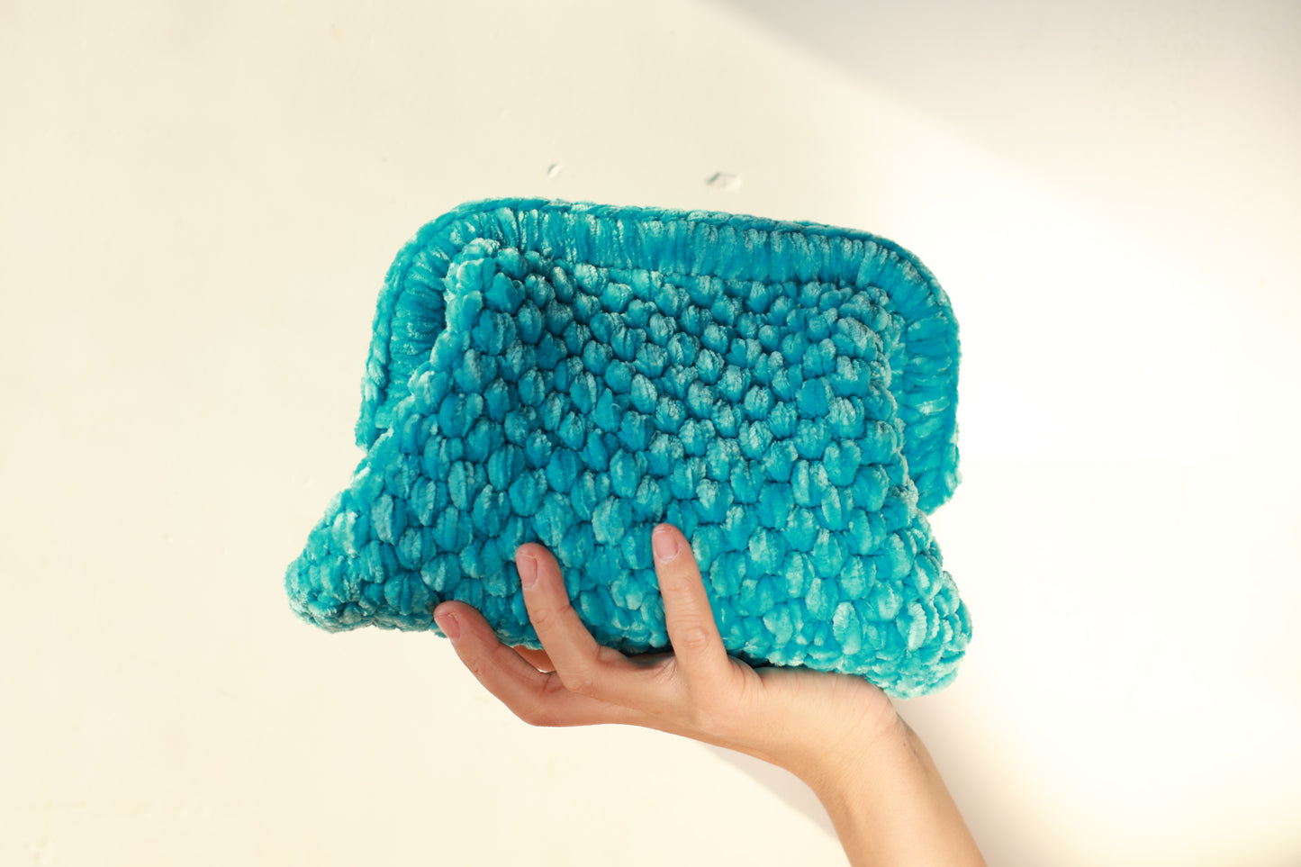 Velvet Crochet Clutch Light Blue - Aunty