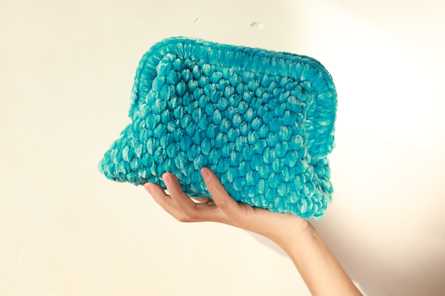 Velvet Crochet Clutch Light Blue - Aunty