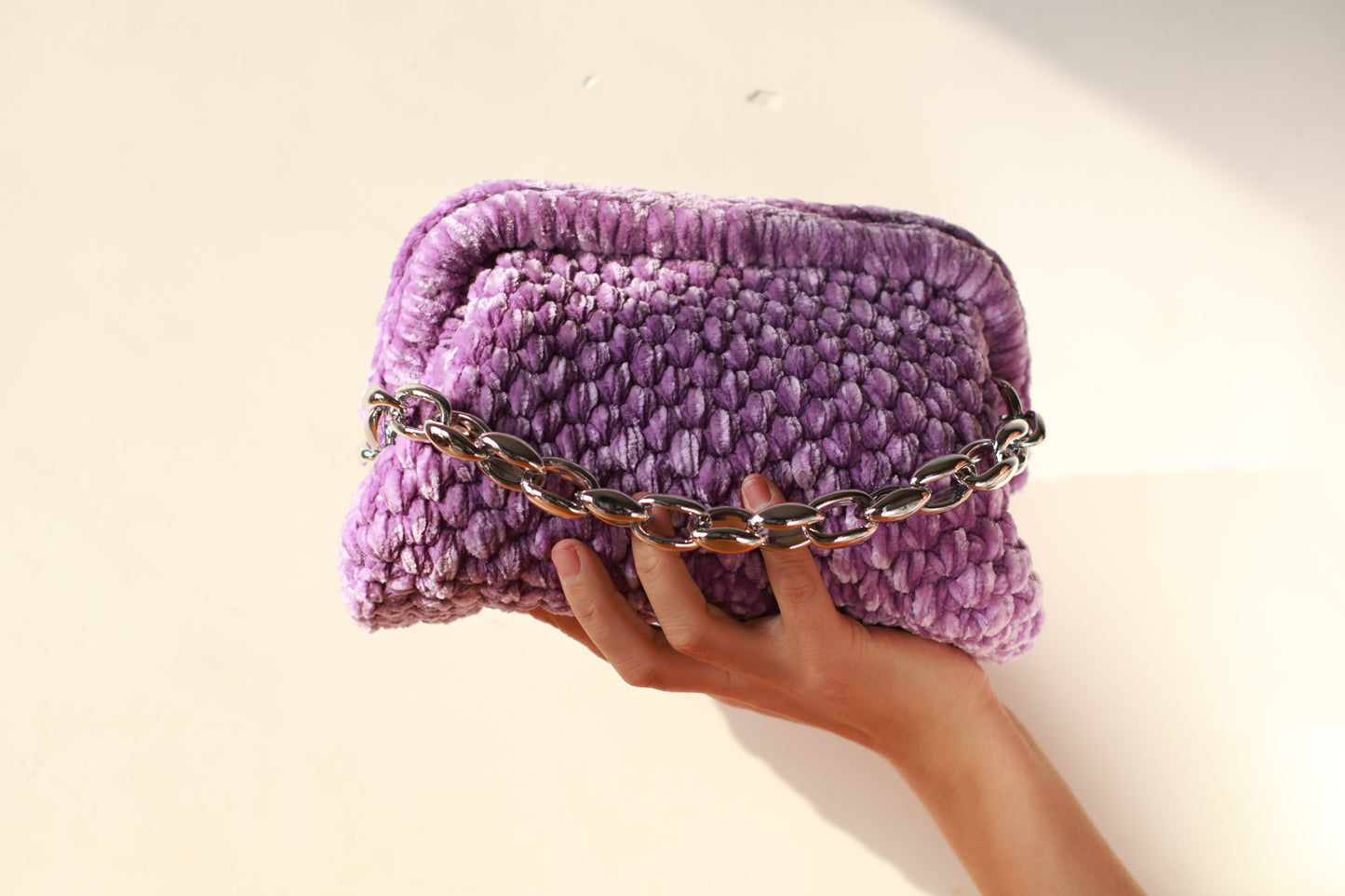 Velvet Crochet Clutch Purple - Aunty