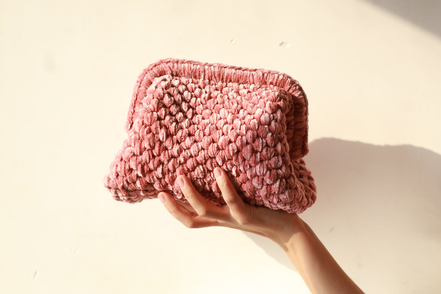 Velvet Crochet Clutch Pink - Aunty