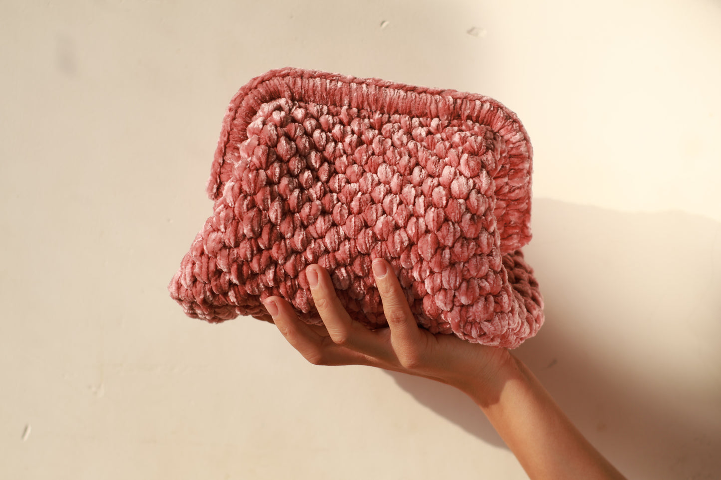 Velvet Crochet Clutch Pink - Aunty