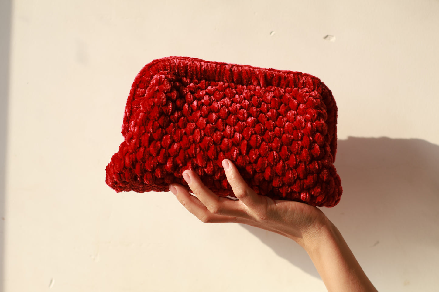 Velvet Crochet Clutch Red - Aunty