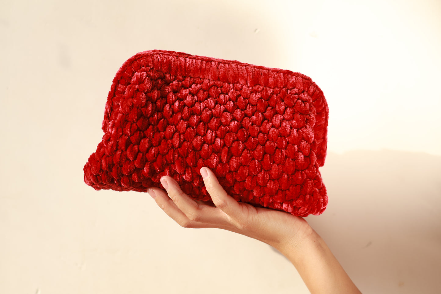 Velvet Crochet Clutch Red - Aunty