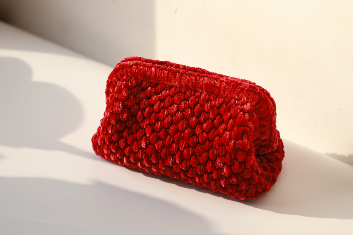 Velvet Crochet Clutch Red - Aunty