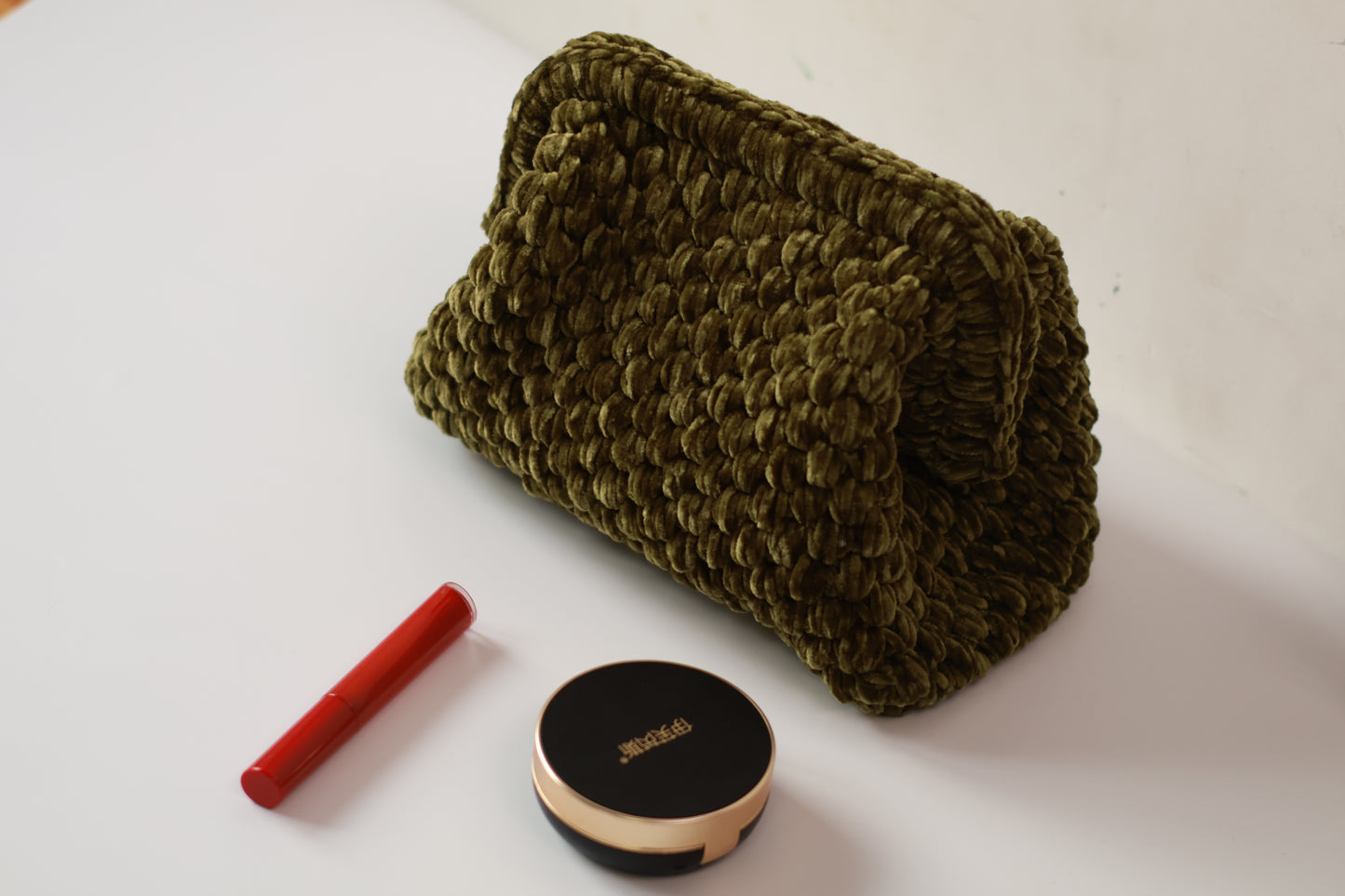 Velvet Crochet Clutch Army Green - Aunty