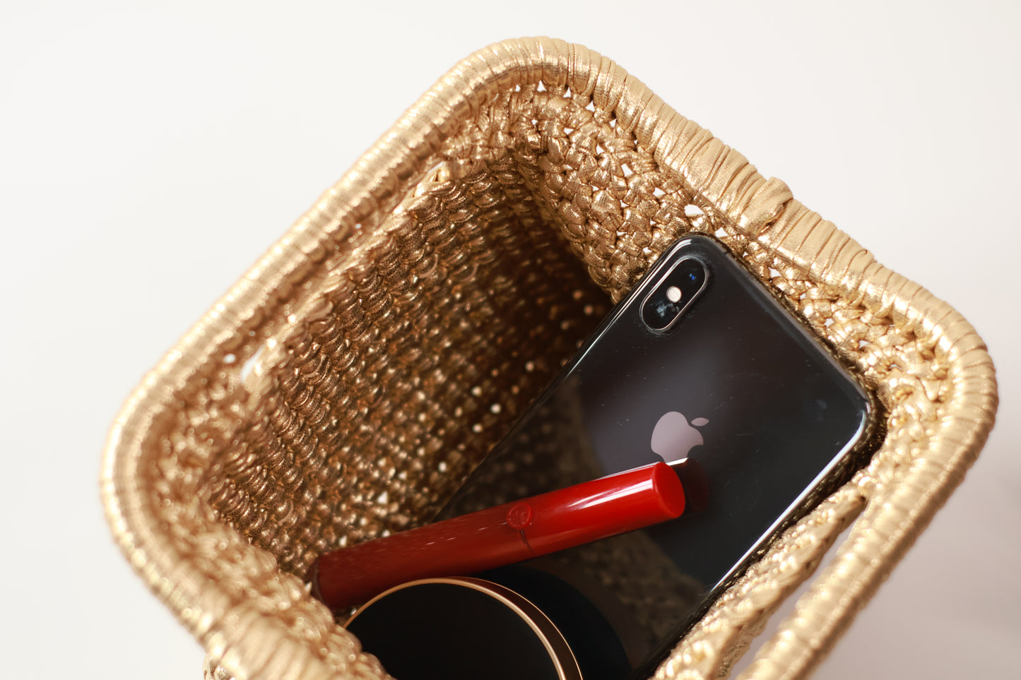 Handmade Mini Crochet Clutch – Silver Metallic Evening Bag | Aunty Woven