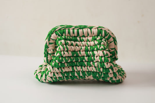 Handmade Two-Tone Crochet Clutch – Pink & Green Evening Bag | Aunty Woven