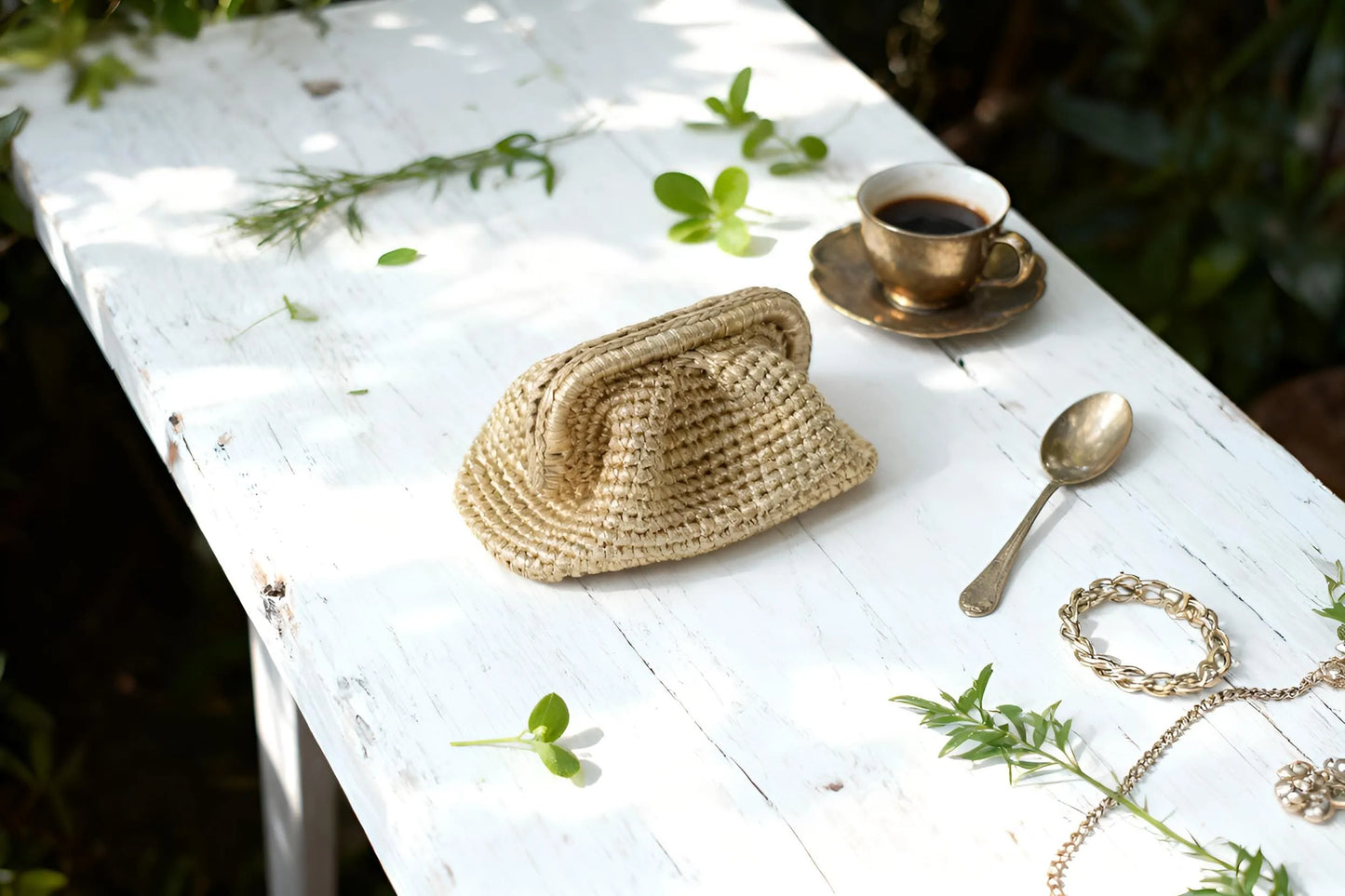 Handmade Cloud Crochet Clutch – Gold Metallic Shine Evening Bag | Aunty Woven