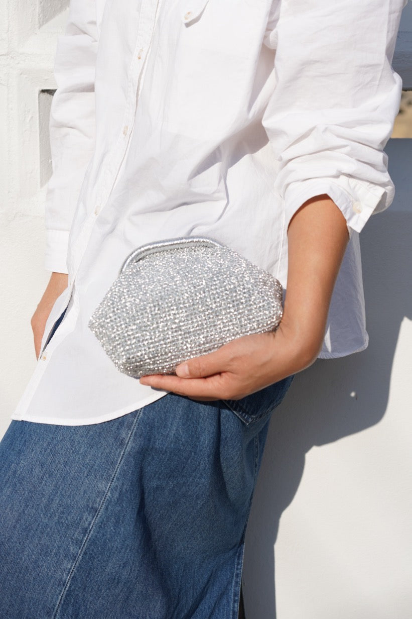 Mini Woven Wallet in Premium Silver | Aunty Woven