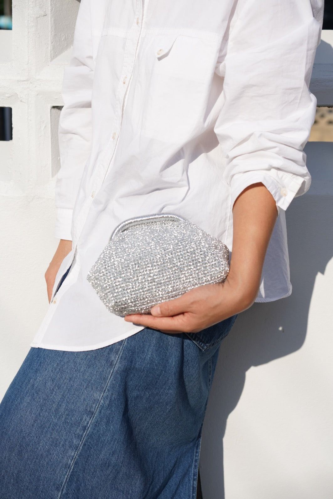 Mini Woven Wallet in Premium Silver | Aunty Woven