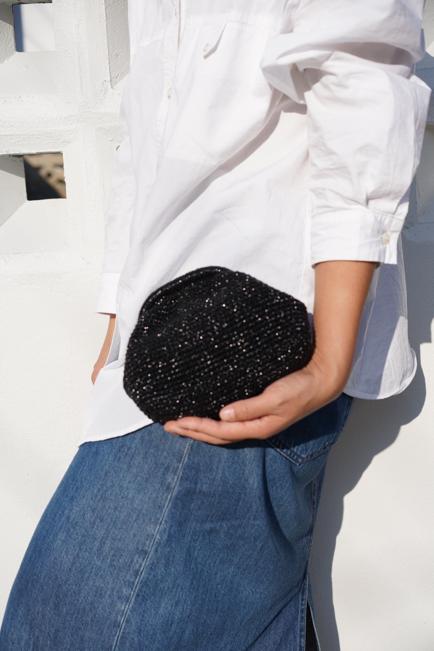 Mini Woven Wallet in Shiny Black | Aunty Woven