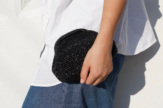 Mini Woven Wallet in Shiny Black | Aunty Woven