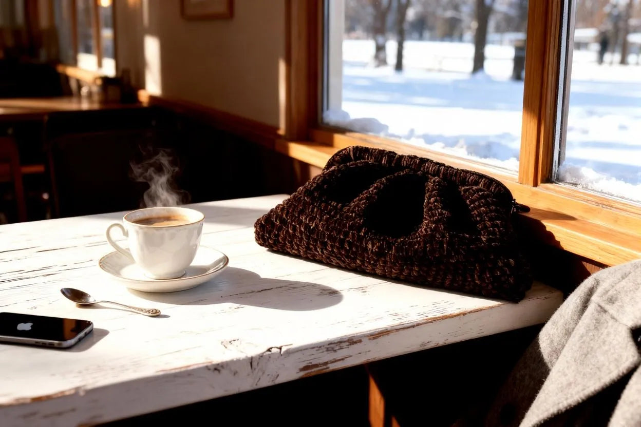 Handmade Velvet Cloud Crochet Clutch – Dark Elegant Evening Bag | Aunty Woven